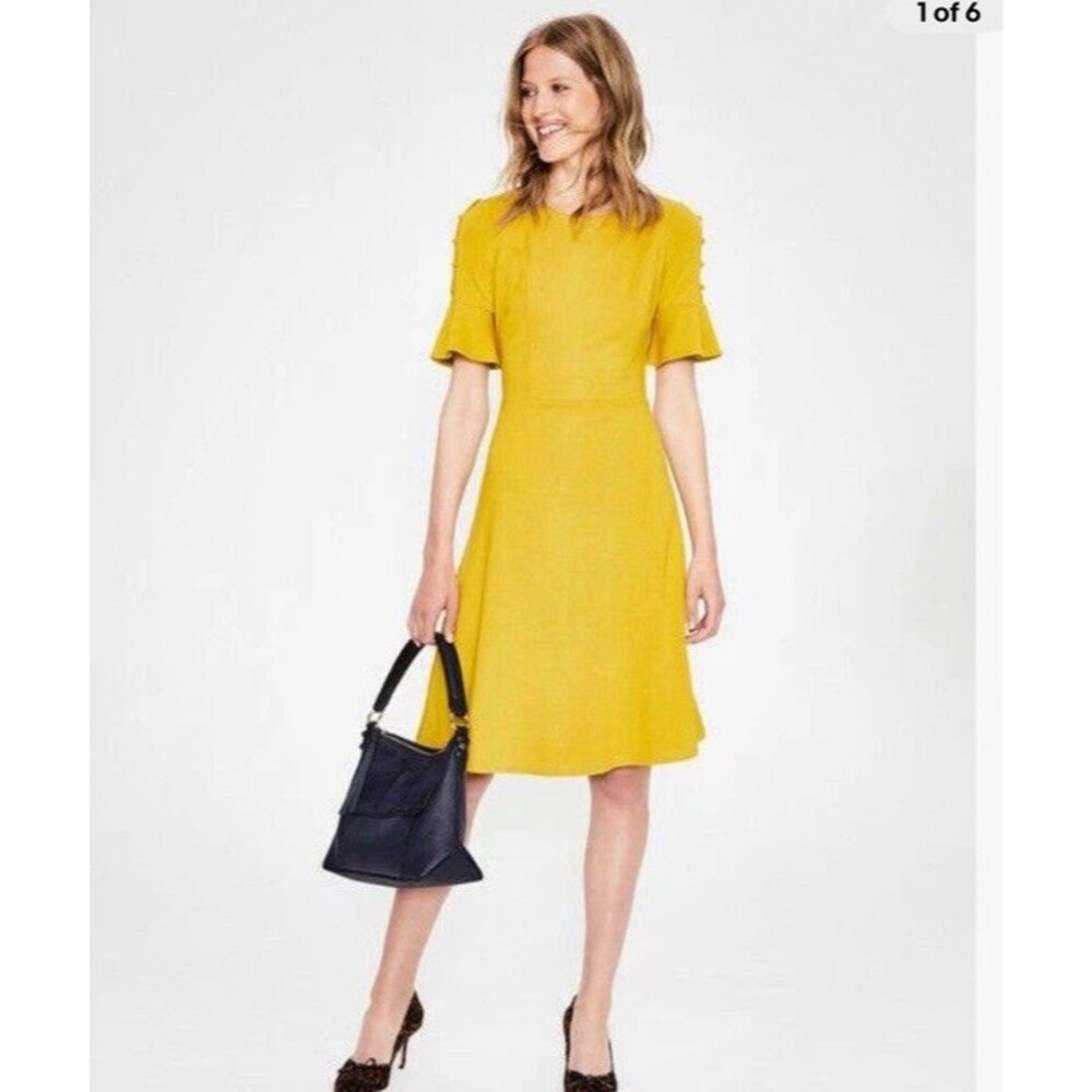 Boden LADIES Alexis Dress YELLOW Mustard Fit And Flare Size 4 Soft Knit